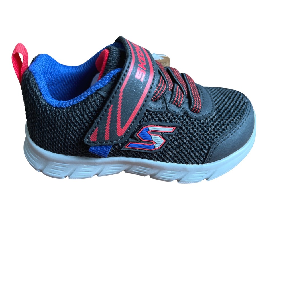 Skechers Comfy Flex Mini‎ Trainer Toddler Boys Black Red Blue Sneakers Size 6